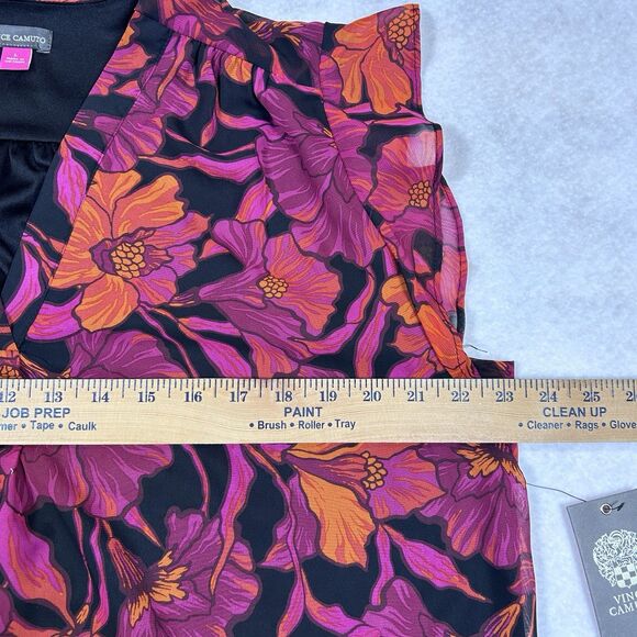 Vince Camuto Flutter Sleeve Lined Blouse Top L Floral Feminine Office Career - Picture 5 of 9
